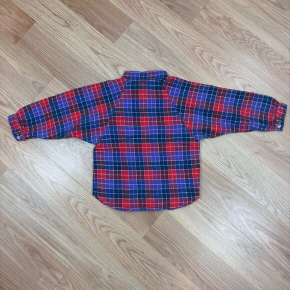 Toddler Boys Vintage Oshkosh B’Gosh 3T 90s Plaid Shirt Red Blue Purple Collared - Picture 2 of 5